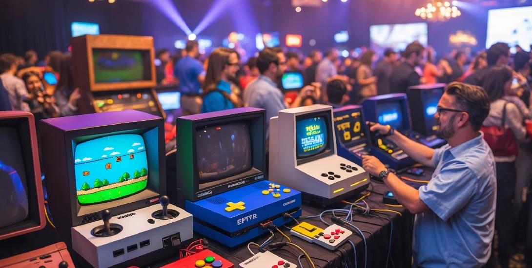 Stanowisko z retro konsolami