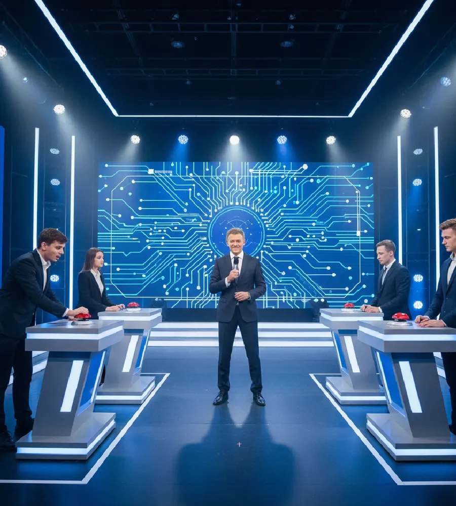 Grupa osób biorąca udział w olimpiadzie tematycznej na evencie.